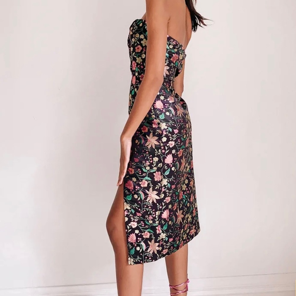 Strapless Floral Midi Dress